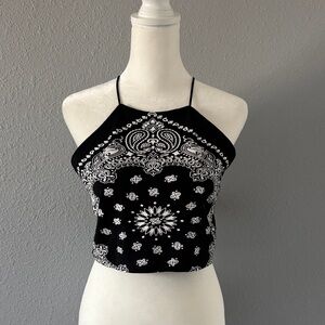 Black Bandana Print Halter Camisole Top